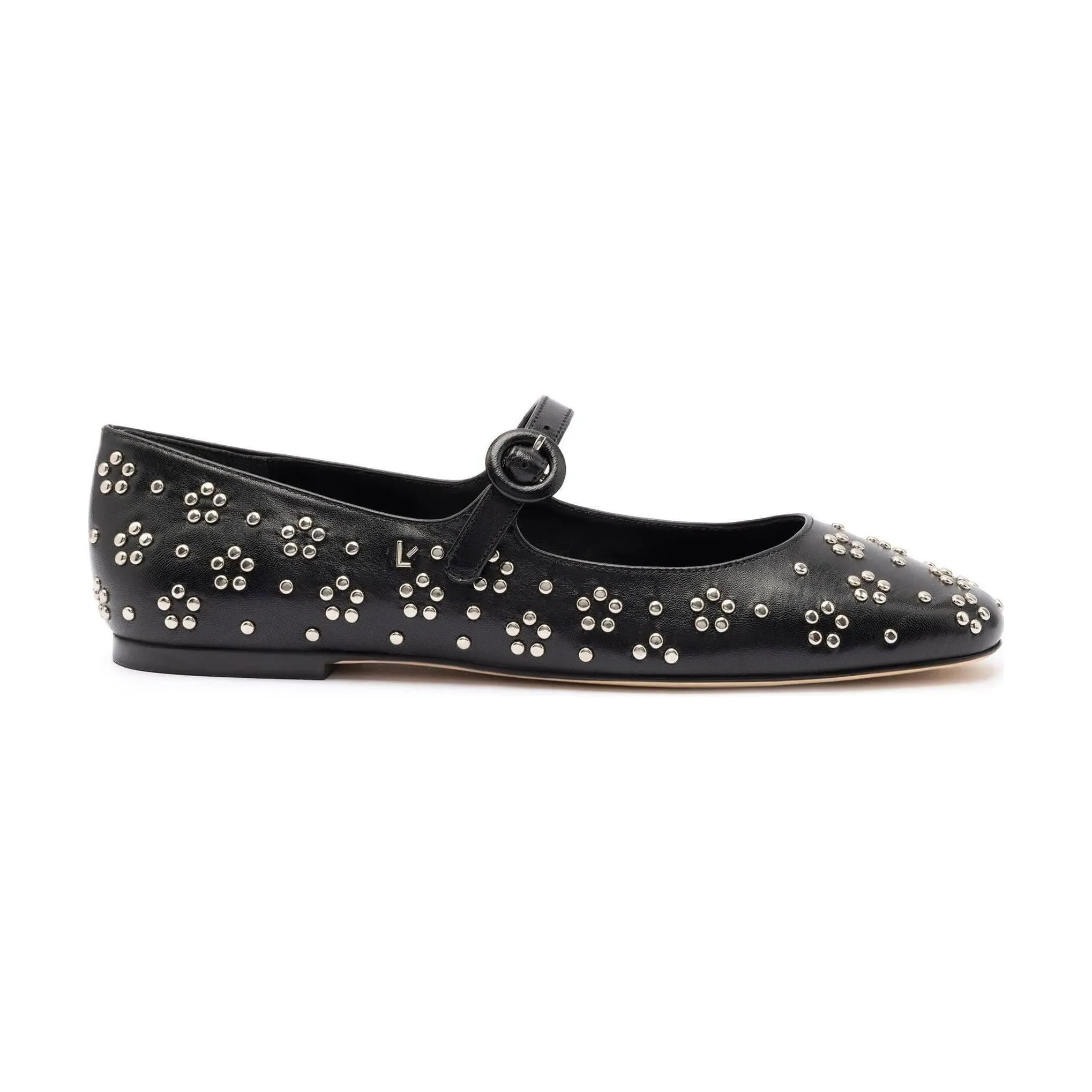 Blair Ballet Flat In Black Leather and Metallic Studs