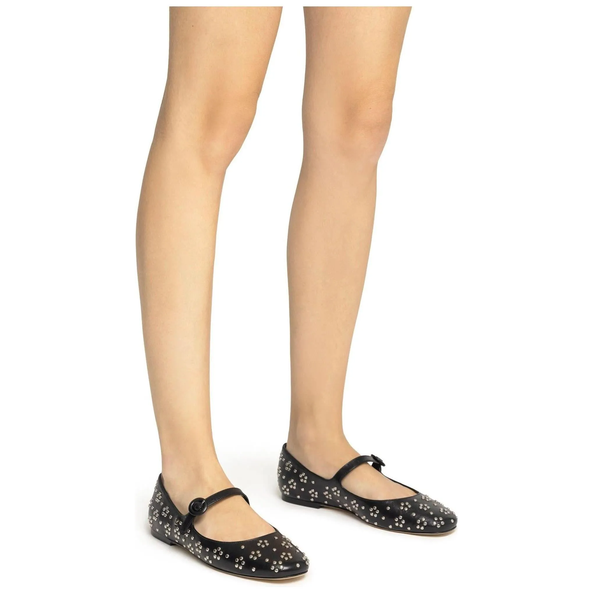 Blair Ballet Flat In Black Leather and Metallic Studs