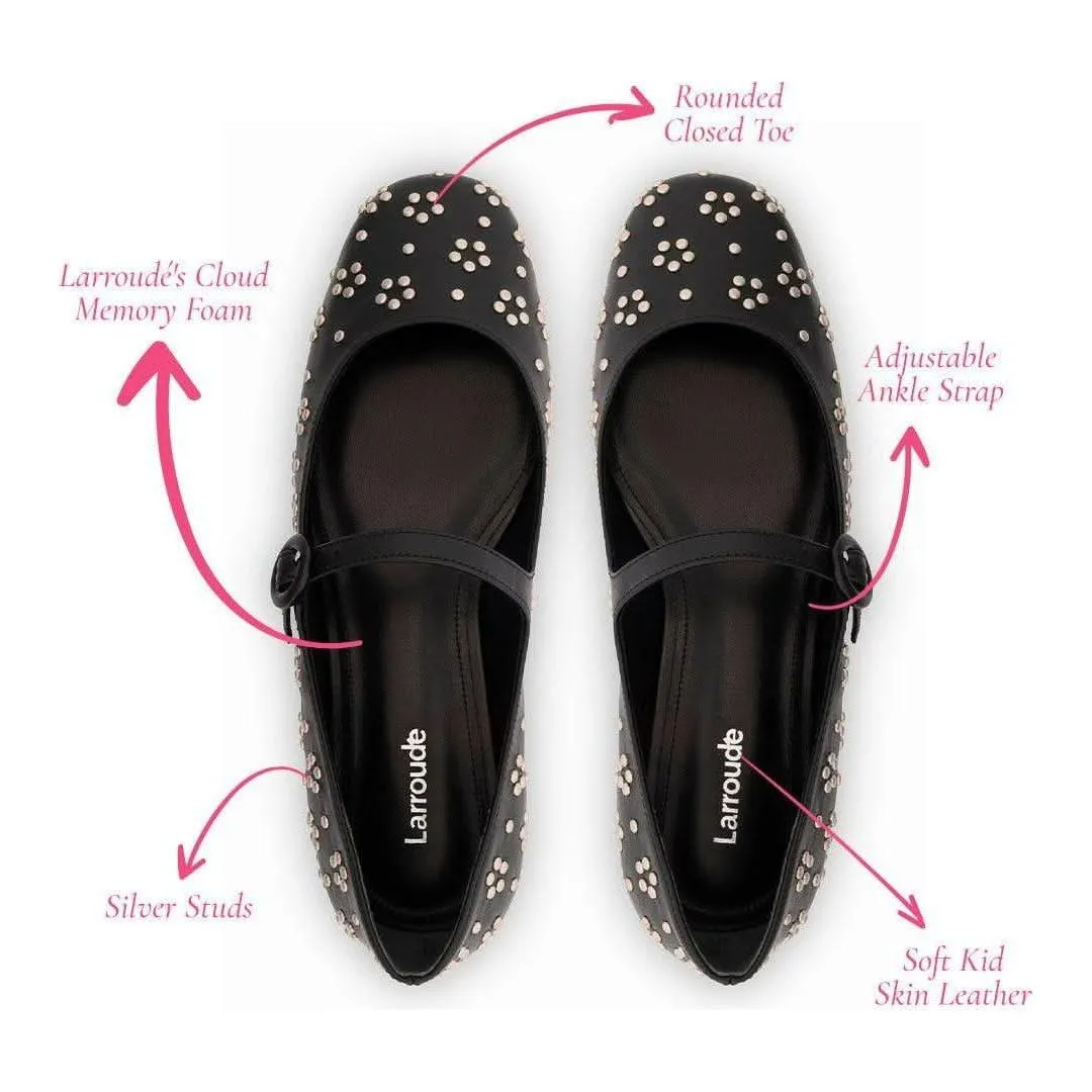 Blair Ballet Flat In Black Leather and Metallic Studs