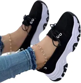CANIAN 2023 Women's Platform lace-up Trainers, Breathable, Casual, Flat Running Shoes, Fashionable, Comfortable, Round Toe Single Shoes,Black,36