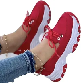 CANIAN 2023 Women's Platform lace-up Trainers, Breathable, Casual, Flat Running Shoes, Fashionable, Comfortable, Round Toe Single Shoes,Red,42