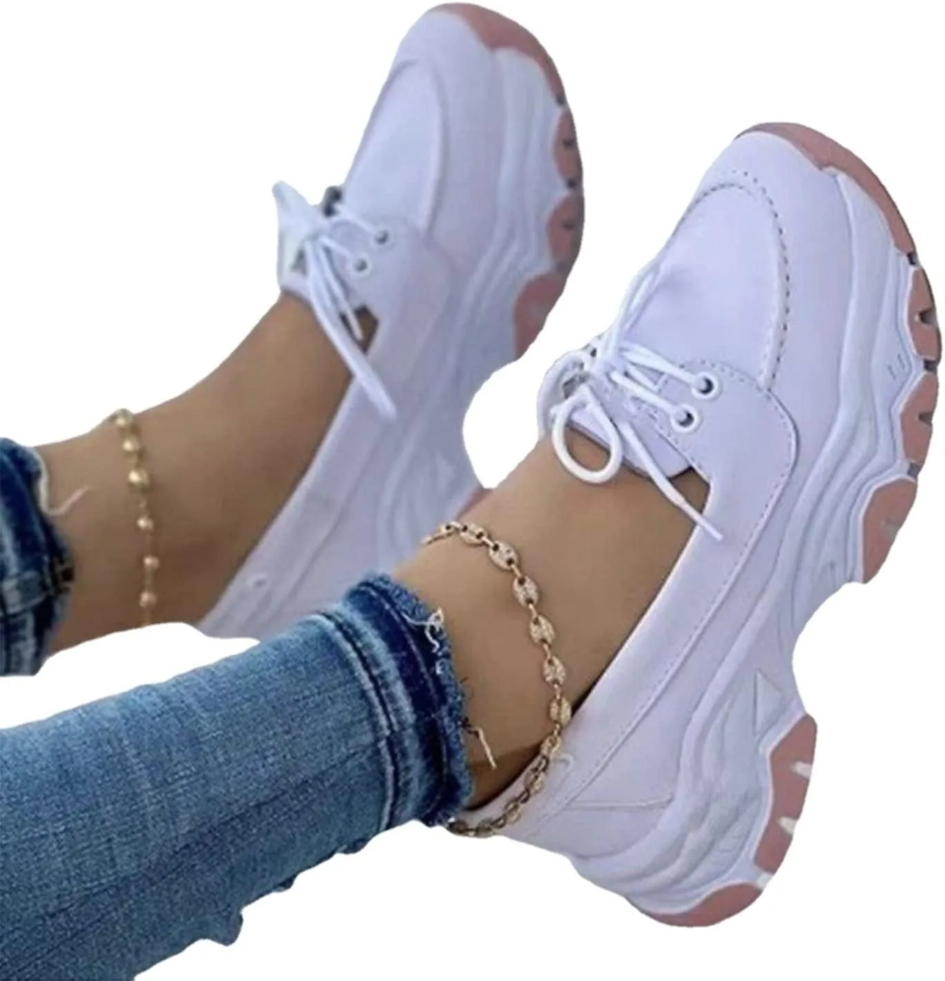 CANIAN 2023 Women's Platform lace-up Trainers, Breathable, Casual, Flat Running Shoes, Fashionable, Comfortable, Round Toe Single Shoes,White,41