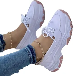 CANIAN 2023 Women's Platform lace-up Trainers, Breathable, Casual, Flat Running Shoes, Fashionable, Comfortable, Round Toe Single Shoes,White,41