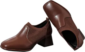 Crzidha Heeled Ankle Booties for Women,Stylish Patchwork Leather Ankle Boots Waterproof Leather Square Toe Chelsea Ankle Booties Formal Business Slip On Block Heel Ankle Boots