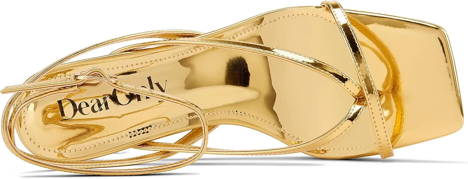 DearOnly Womens Square Toe Thong Strappy Kitten Heels Ankle Strap Party Dress Shoes Mid Heel Sandals 2.6 Inches Heels