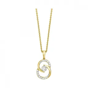 Diamond Double Circle Interlock Pendant Necklace set in Yellow Gold, 0.25 cttw