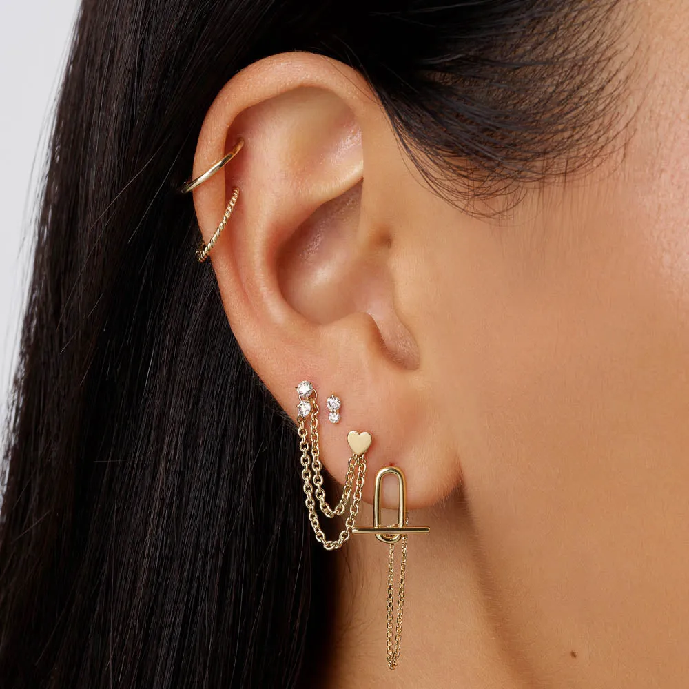 Diamond Drop Helix Single Stud Earring in 10k Gold