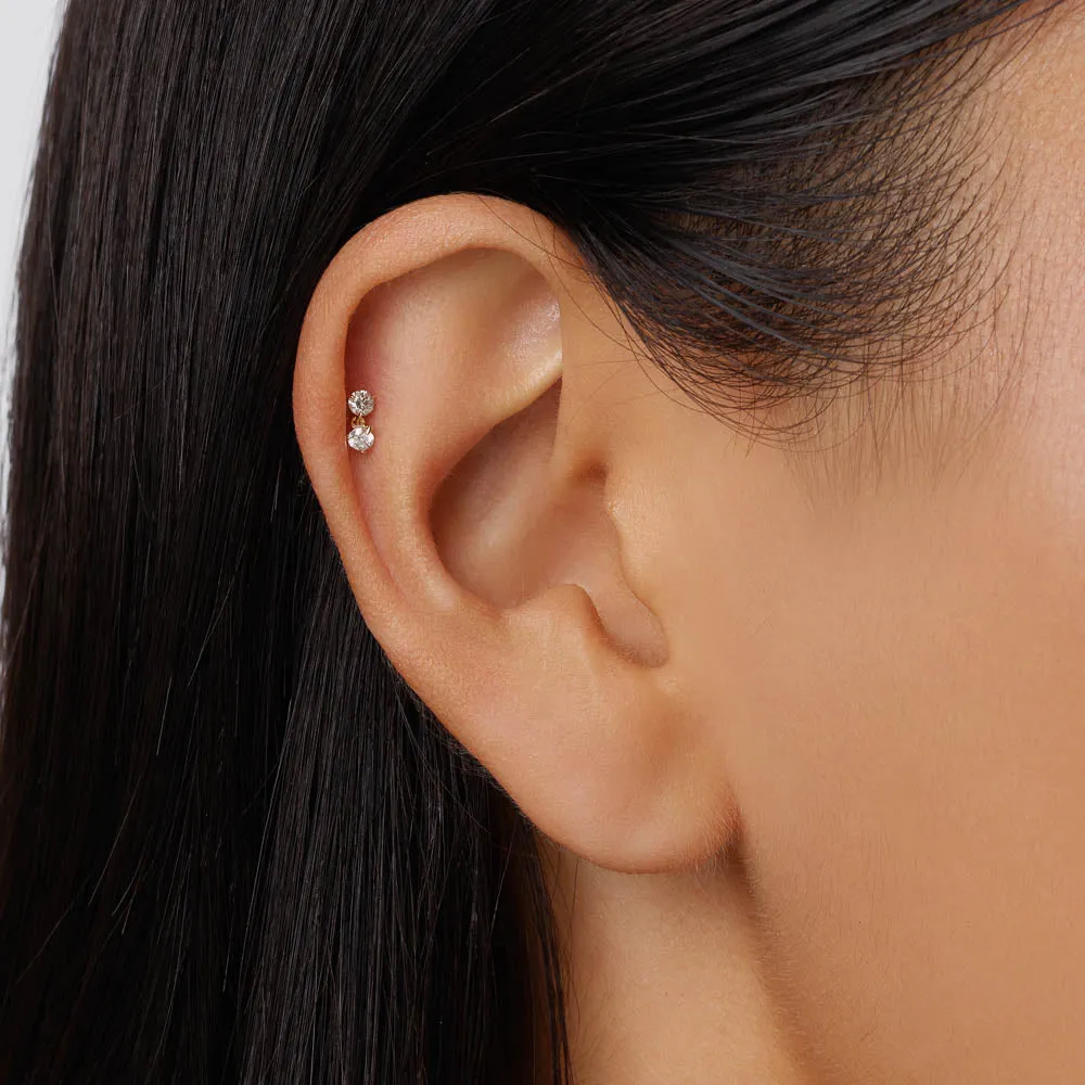 Diamond Drop Helix Single Stud Earring in 10k Gold
