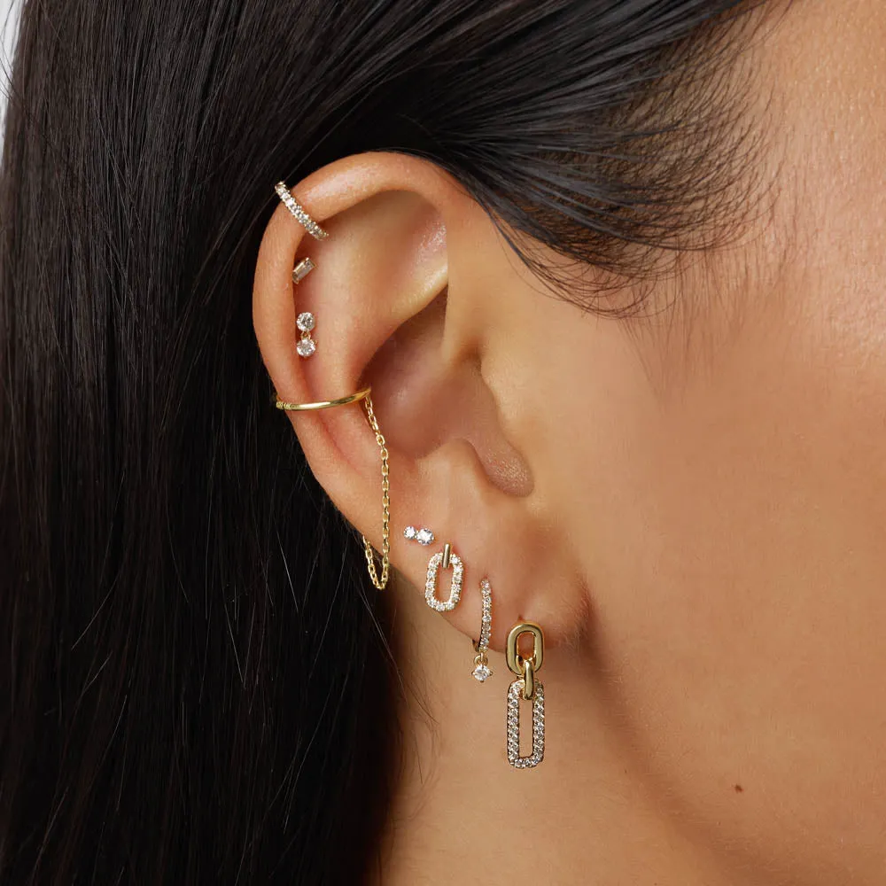 Diamond Drop Helix Single Stud Earring in 10k Gold