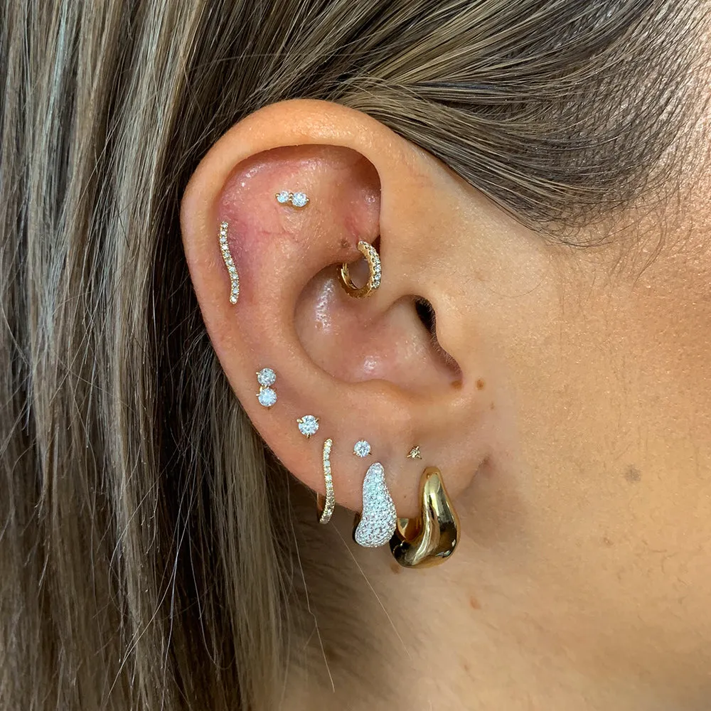 Diamond Drop Helix Single Stud Earring in 10k Gold