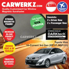 Dr Shadez DARKtech Toyota Vios 2018-2022 3rd Generation (Facelift) (XP151 NSP151) Japan Sedan Customised Car Window Magnetic Sunshades