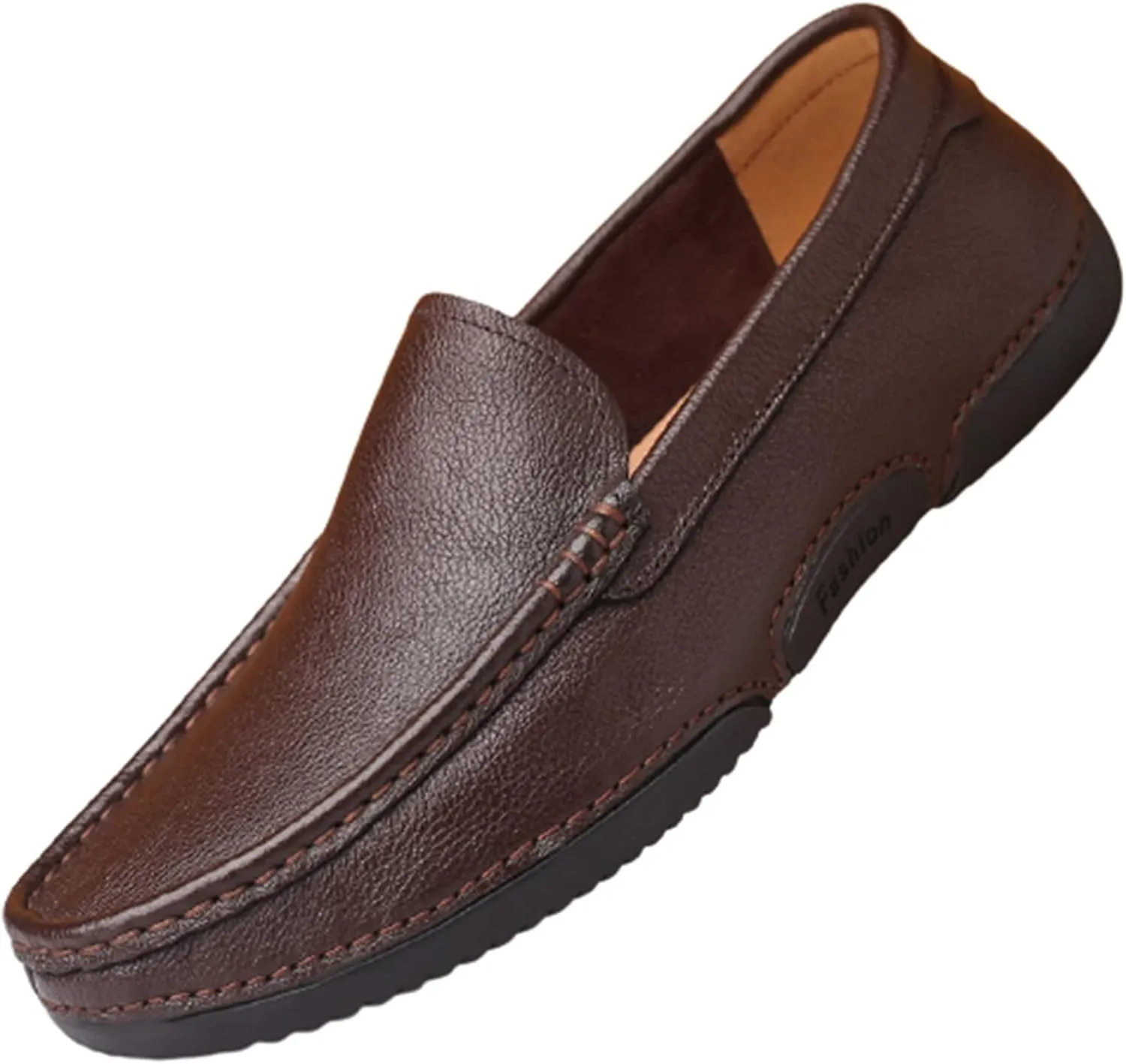 Driving Moccasins for Men Genuine Leather Round Toe Stitching Details Soft Flexible Lightweight Flat Heel Anti-Slip Resistant Driving Slip on for Any Attire