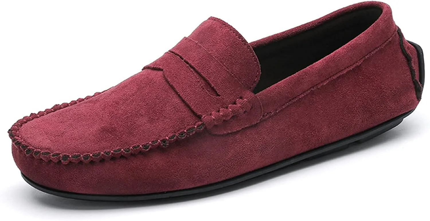 Driving Moccasins for Men Suede Vamp Penny Loafer Stitching Details Round Toe Comfortable Flexible Resistant Casual Slip On for Any Attire