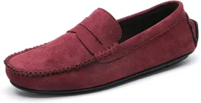 Driving Moccasins for Men Suede Vamp Penny Loafer Stitching Details Round Toe Comfortable Flexible Resistant Casual Slip On for Any Attire