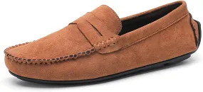 Driving Moccasins for Men Suede Vamp Penny Loafer Stitching Details Round Toe Comfortable Flexible Resistant Casual Slip On for Any Attire