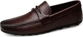 Driving Moccasins Loafer Shoes for Men Brogue Wing Tip Genuine Leather Round Toe Resistant Flexible Flat Heel Comfortable Driving Slip On for Any Attire