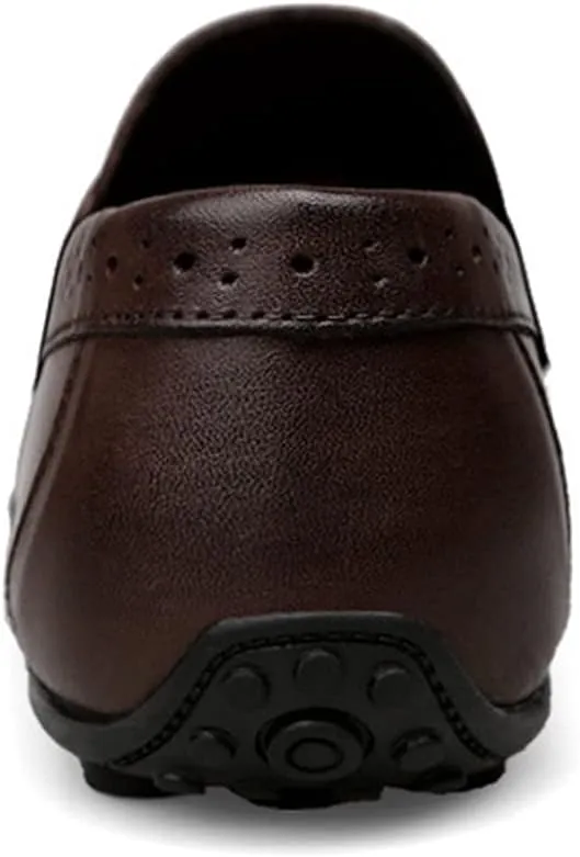 Driving Moccasins Loafer Shoes for Men Brogue Wing Tip Genuine Leather Round Toe Resistant Flexible Flat Heel Comfortable Driving Slip On for Any Attire