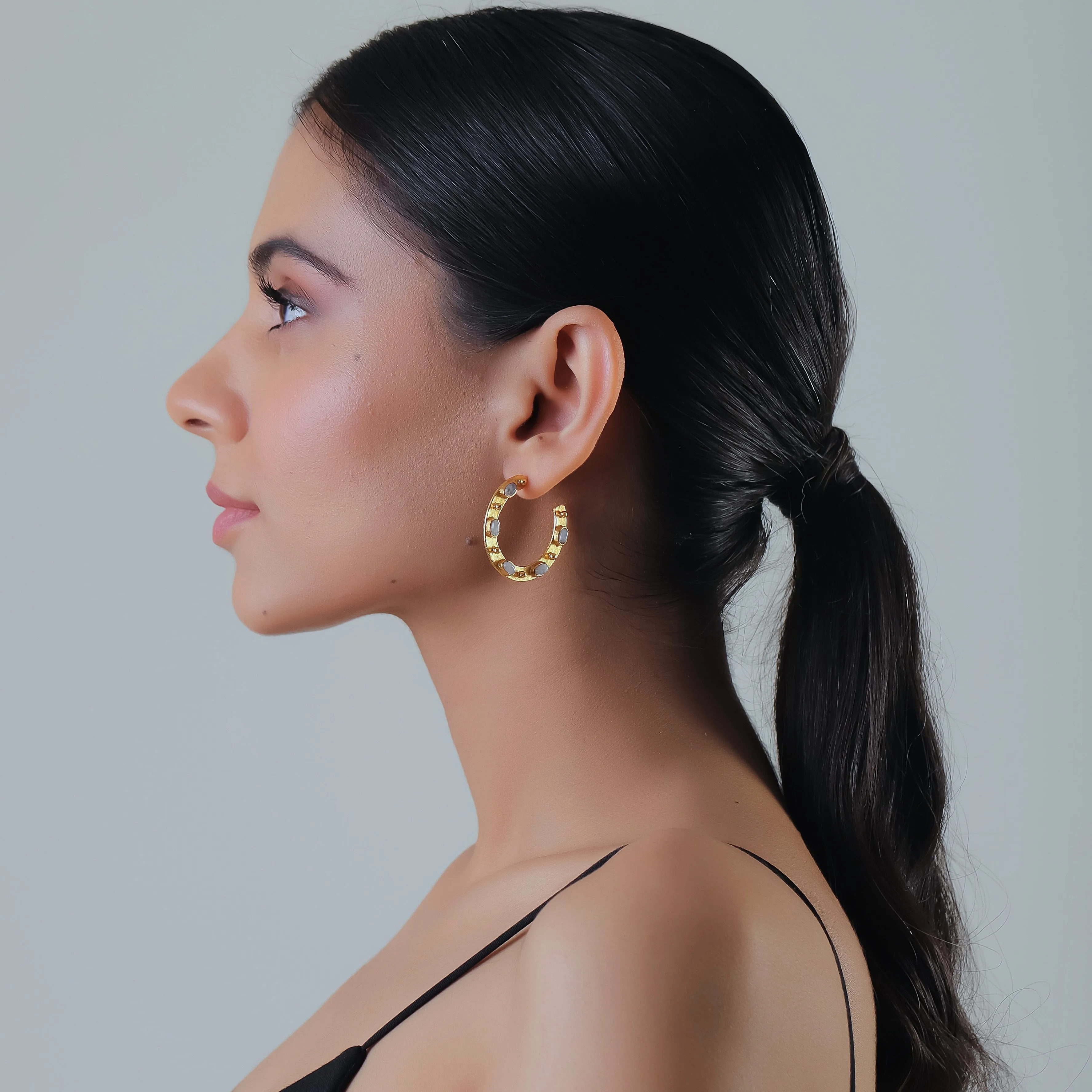 Earrings - Flat Hoops - Moonstone