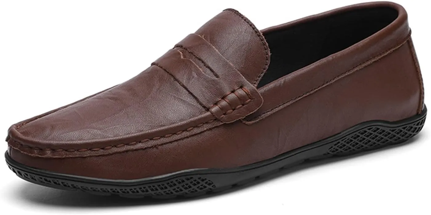 Easy to Put and Remove. Driving Moccasins Smoking Loafer for Men Penny Loafer PU Stitching Details Round Toe Anti-Slip Resistant Flat Heel Flexible Lightweight Casual for All Occasions