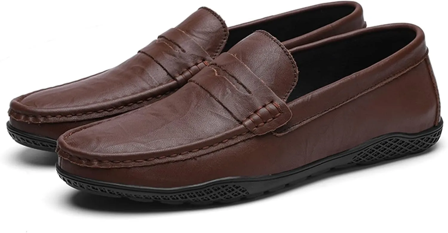 Easy to Put and Remove. Driving Moccasins Smoking Loafer for Men Penny Loafer PU Stitching Details Round Toe Anti-Slip Resistant Flat Heel Flexible Lightweight Casual for All Occasions