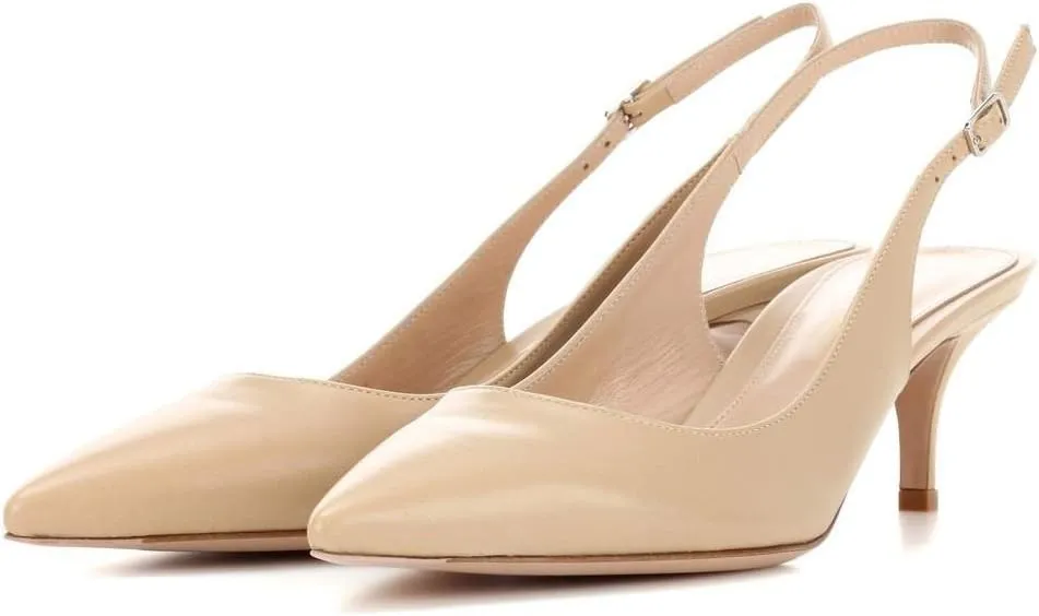 Eldof Womens Kitten Heel Pumps| Pointed Toe Slingback Sandals | 6.5CM Mid Heel Wedding Dress Shoes
