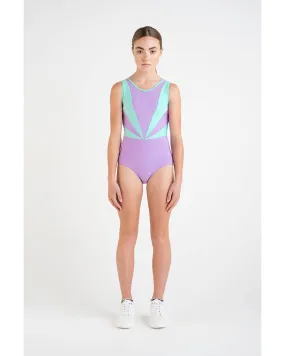 Every Turn Bounce High Colour Block Mesh Back Wide Tank Leotard - Girls - Lavender