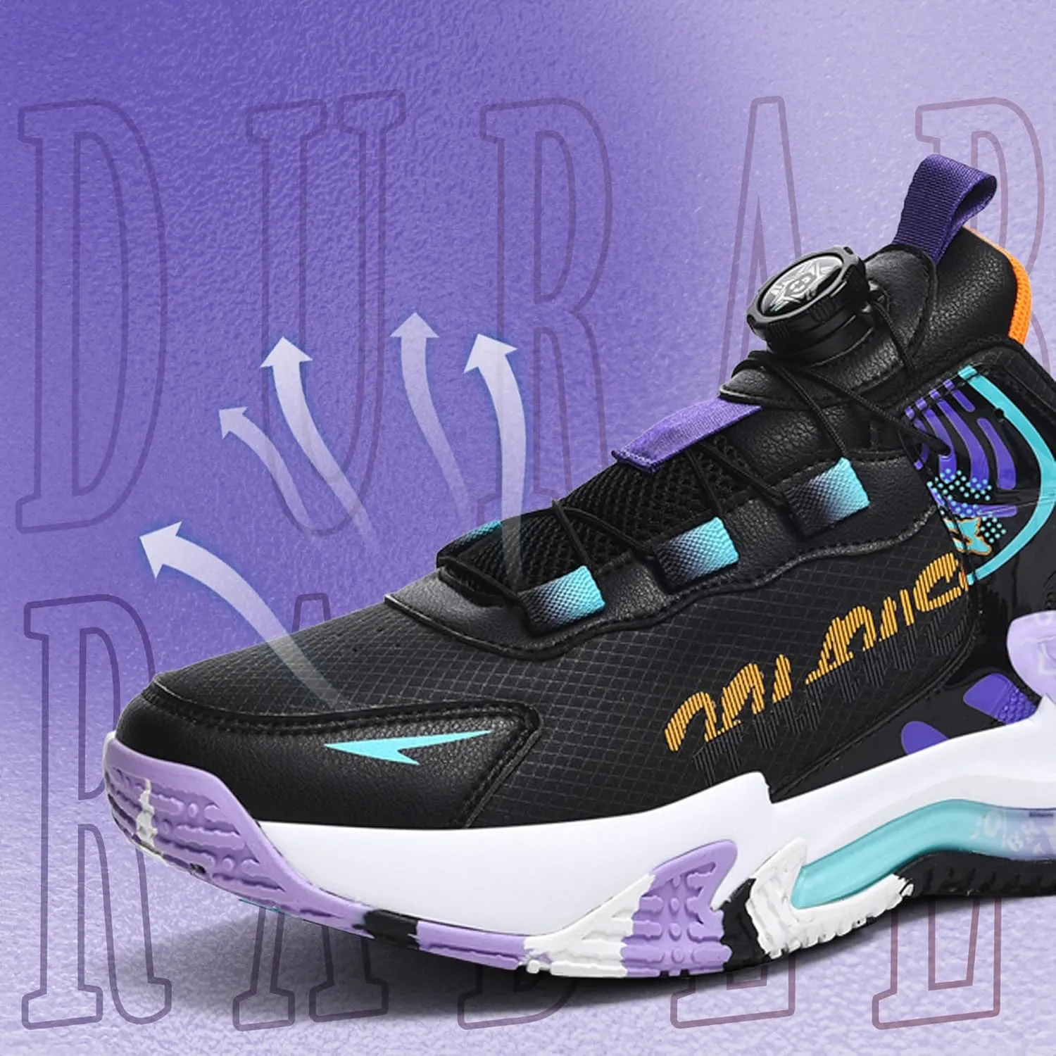 Fashionable Knob Basketball Shoes - Durable Anti-Slip Sole | Comfortable Cushioning | Multi-Sport & Casual Sneakers(Black Purple,7)