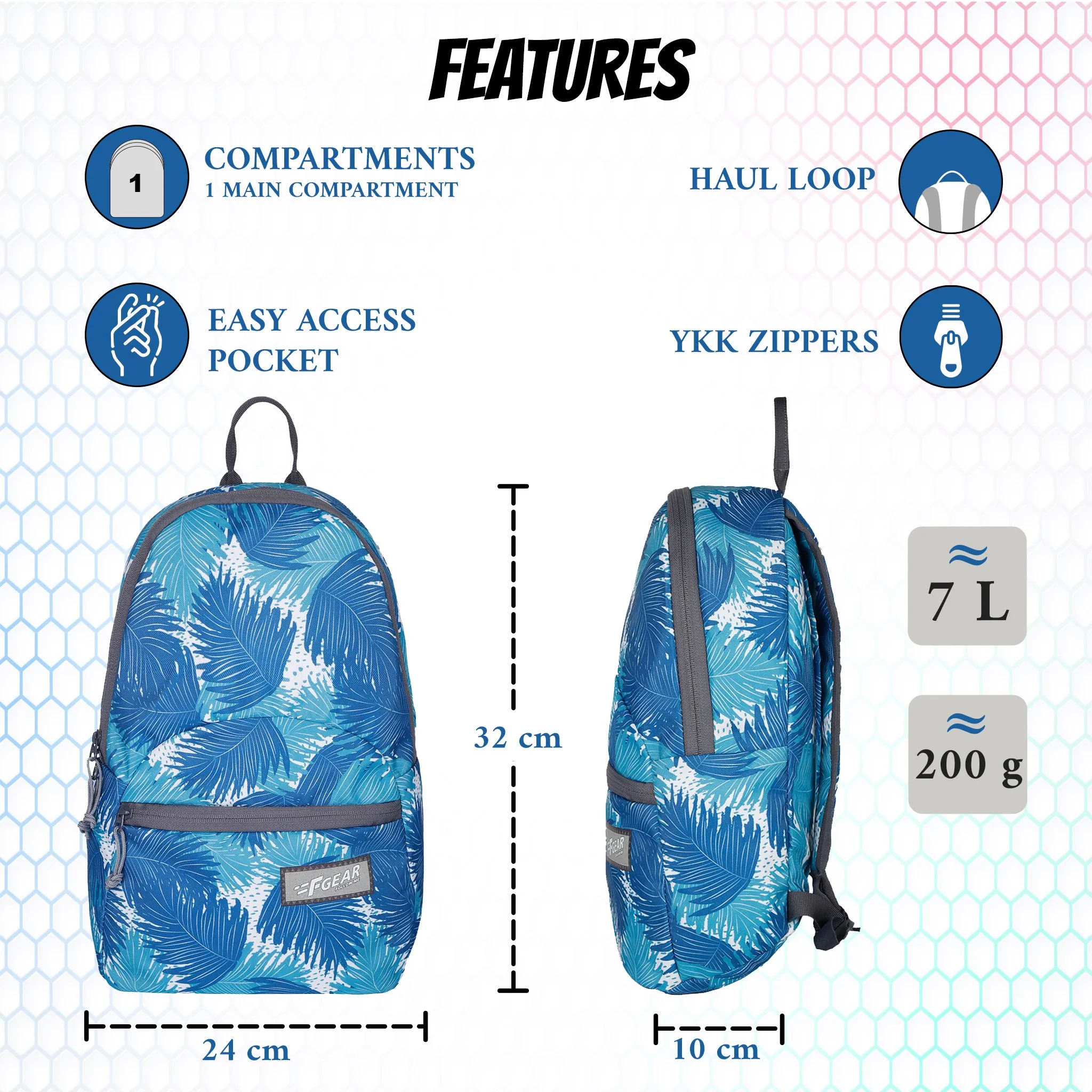 Ferris 7 L Ferns Aqua  Navy Blue Backpack