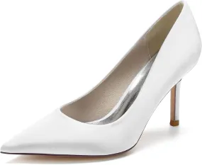 FufoneUS Wedding Bridal Shoes Women's Stiletto High Heel Dress Pumps Pointed Toe Evening Party Shoes,White,5