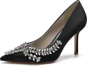 FufoneUS Womens Pointed Toe High Heels Dress Pumps for Evening Stiletto Heels Bridal Wedding Shoes,Black,7