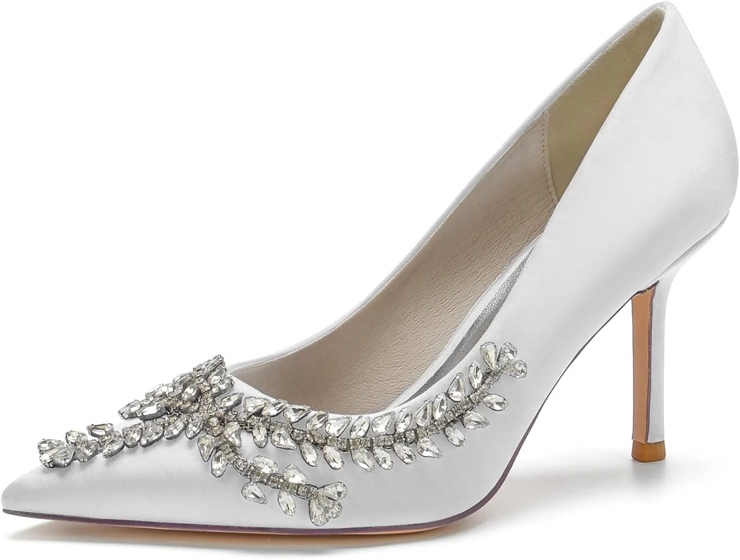 FufoneUS Womens Pointed Toe High Heels Dress Pumps for Evening Stiletto Heels Bridal Wedding Shoes,White,6