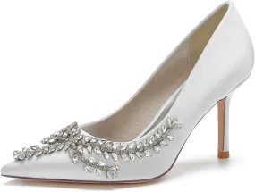 FufoneUS Womens Pointed Toe High Heels Dress Pumps for Evening Stiletto Heels Bridal Wedding Shoes,White,6