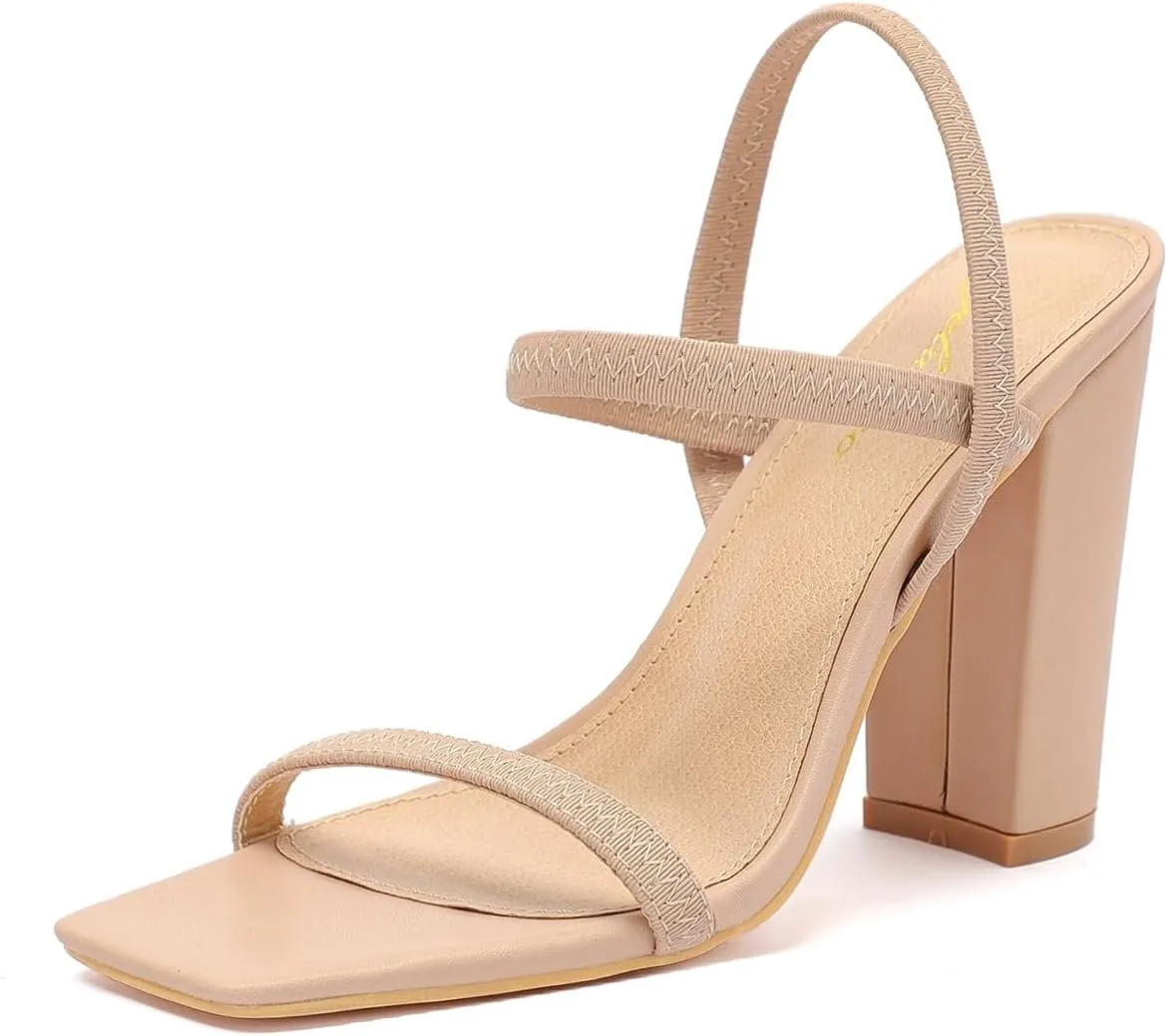 geluboao Heels Sandals for Women Open Square Toe Strappy Lace Up Heels Ankle Strap High Chunky Block Heeled Sandals