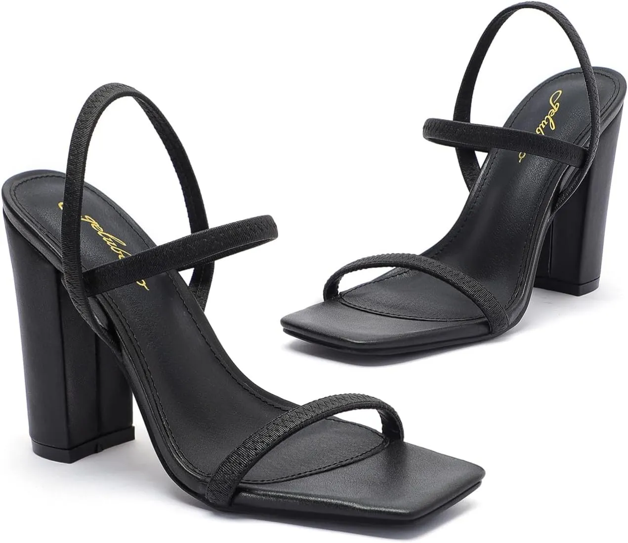 geluboao Heels Sandals for Women Open Square Toe Strappy Lace Up Heels Ankle Strap High Chunky Block Heeled Sandals