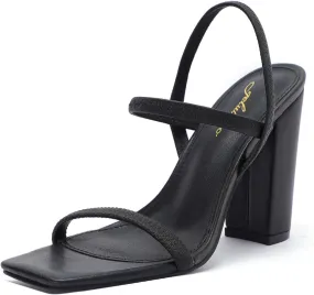 geluboao Heels Sandals for Women Open Square Toe Strappy Lace Up Heels Ankle Strap High Chunky Block Heeled Sandals