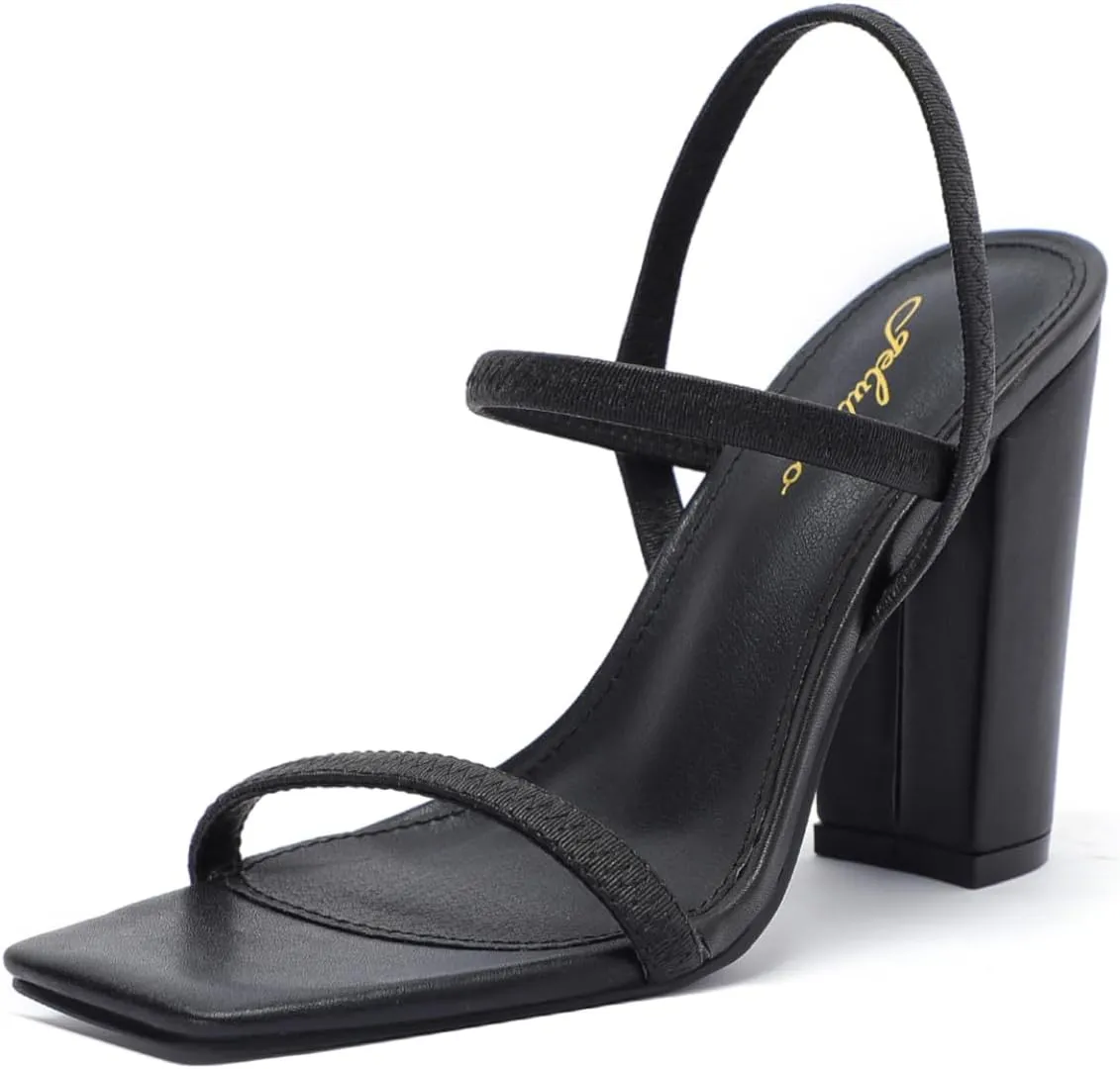 geluboao Heels Sandals for Women Open Square Toe Strappy Lace Up Heels Ankle Strap High Chunky Block Heeled Sandals
