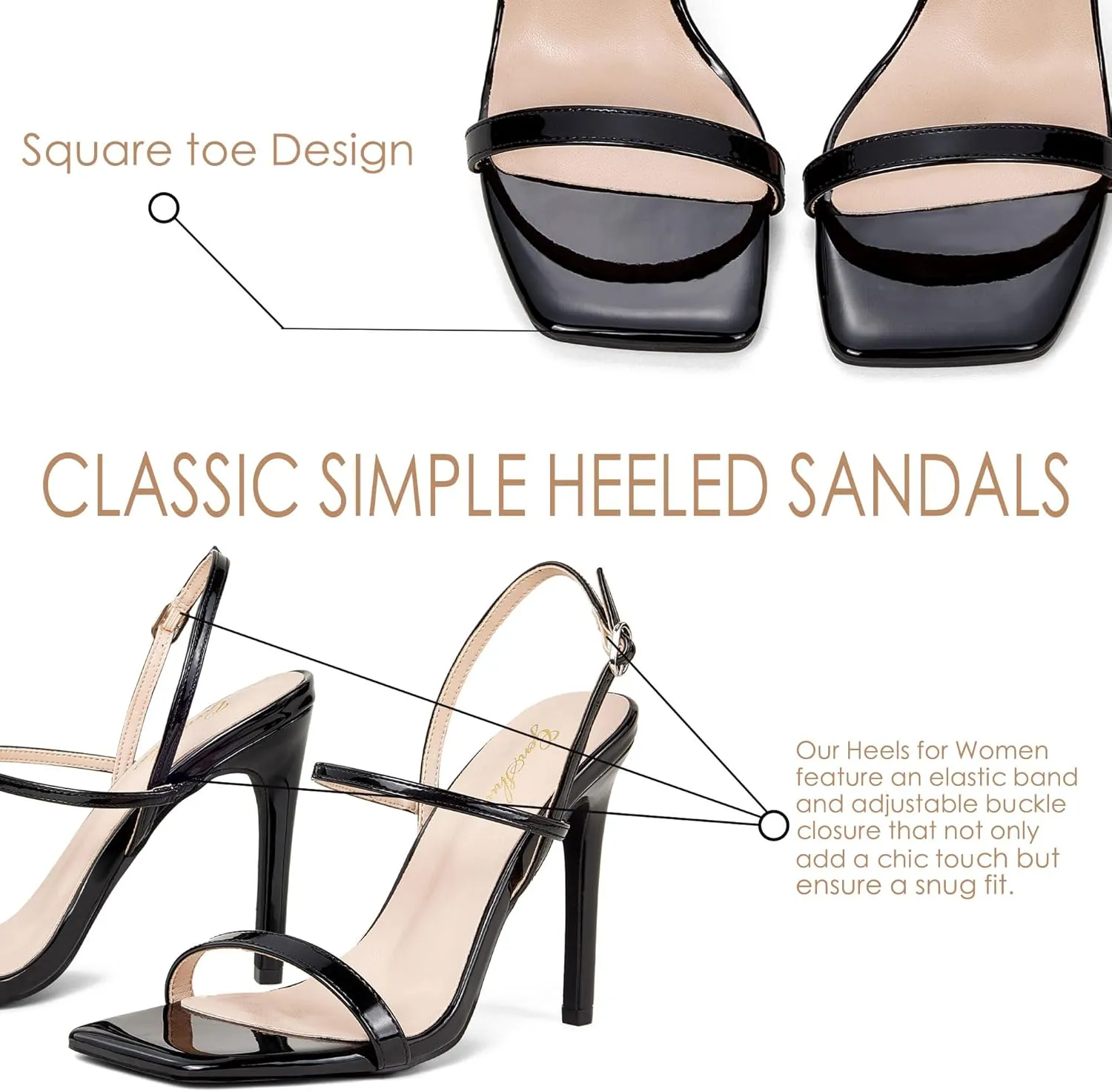 GENSHUO Womens 4 inches Heeled Sandals Square Open Toe Ankle Strap Stiletto High Heel Sandals Dress Wedding Party Heels