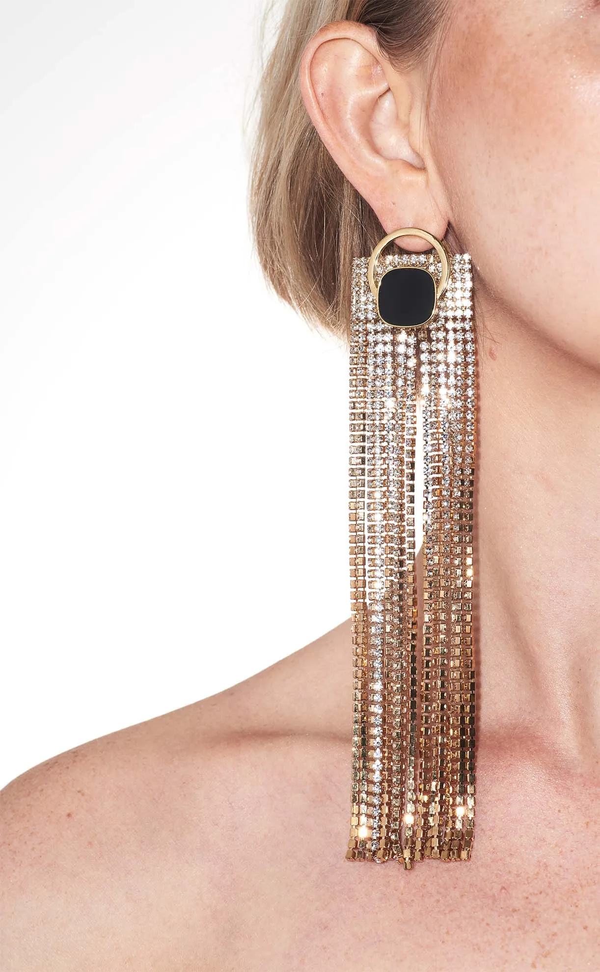 GLASS CRYSTAL FRINGE DROP EARRINGS