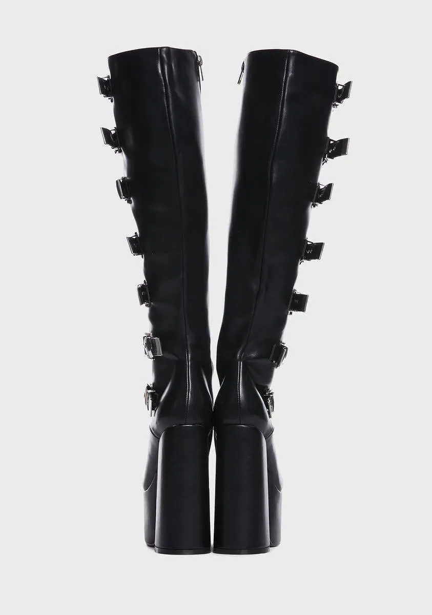 Gravity Platform Knee High Buckled Boots