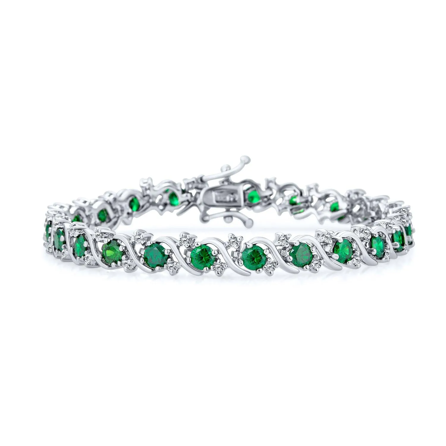 Green Blue CZ Wave Tennis Bracelet Imitation Gemstone Round