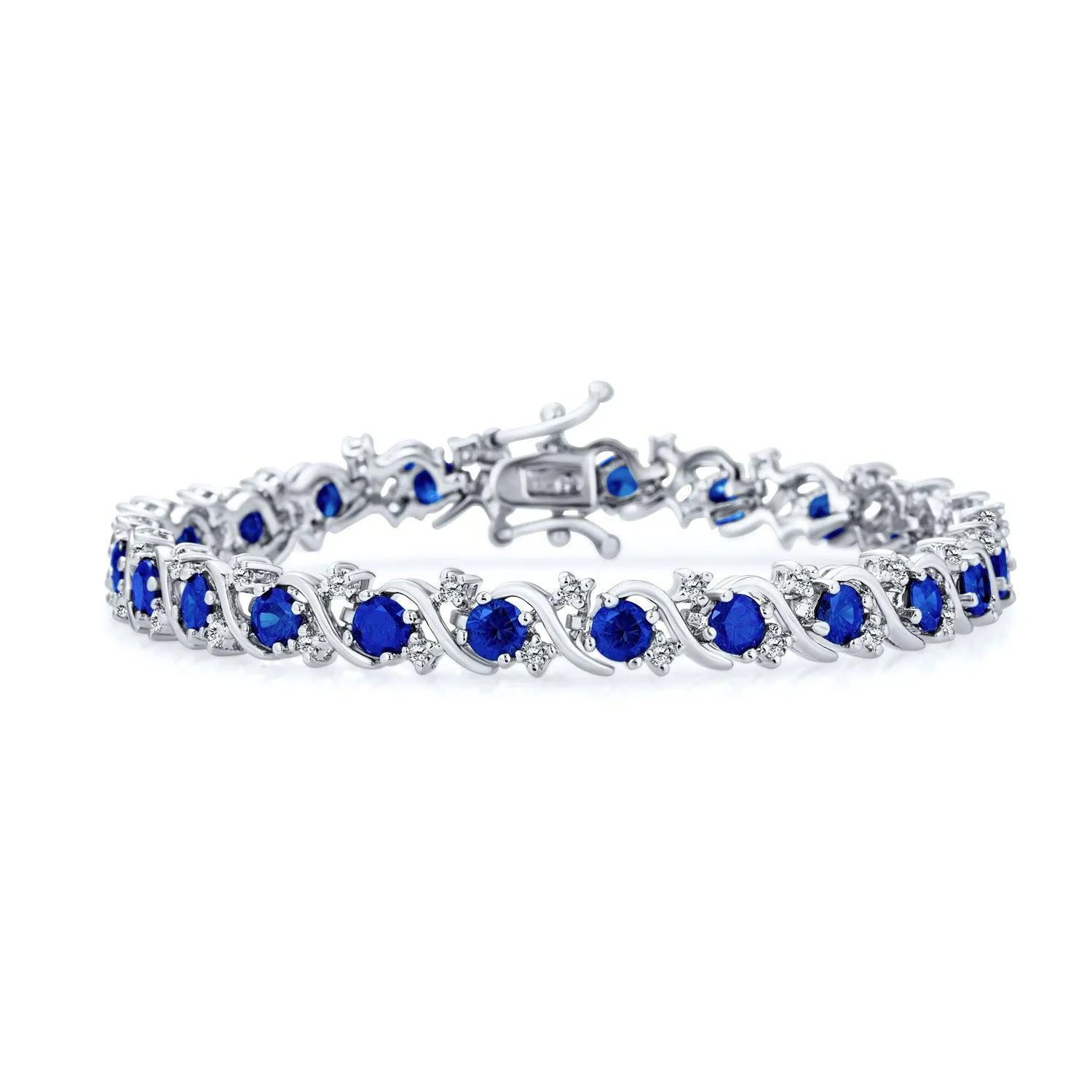 Green Blue CZ Wave Tennis Bracelet Imitation Gemstone Round
