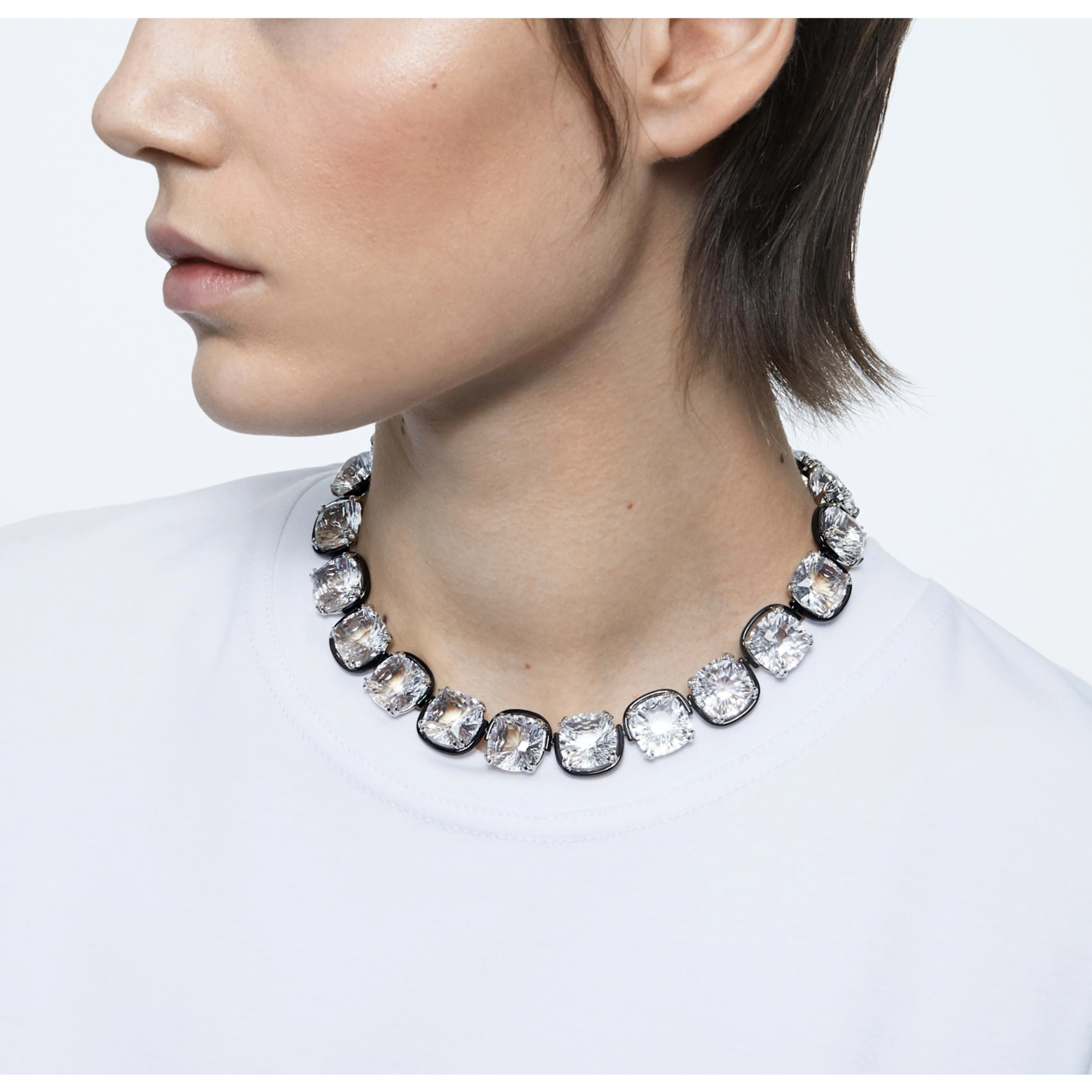 HARMONIA ALL AROUND CHOKER NECKLACE, CUSHION CUT CRYSTALS, WHITE, MIXED METAL