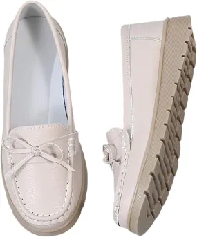 HESBITEUL Women's Casual Penny Loafers Driving Moccasins Comfort Slip on Flat Boat Shoes Walking Shoes with Bowknot