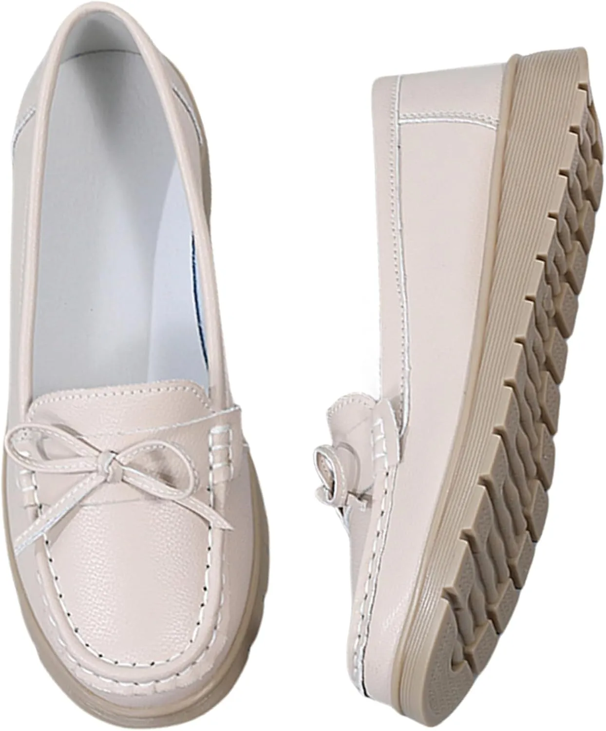 HESBITEUL Women's Casual Penny Loafers Driving Moccasins Comfort Slip on Flat Boat Shoes Walking Shoes with Bowknot