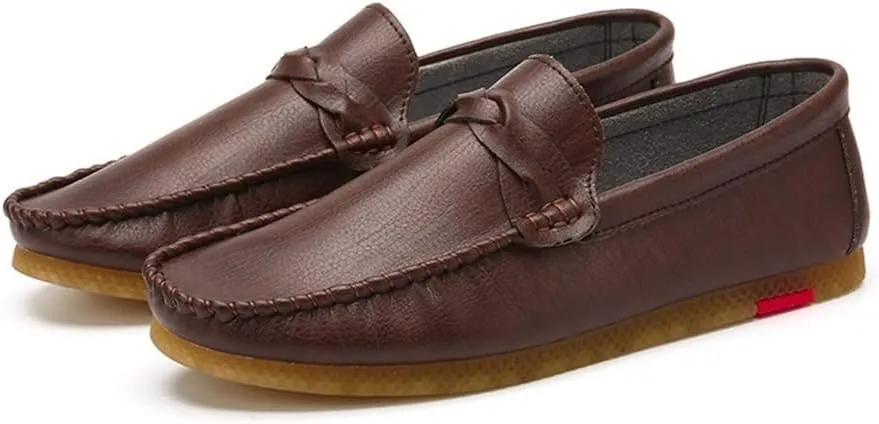 HOOENG Driving Moccasins for Men Vegan Leather Stitching Details Round Toe Rubber Sole Penny Loafer Resistant Anti-Slip Flat Heel Walking Slip On (Color : Wine Red, Size : 9)