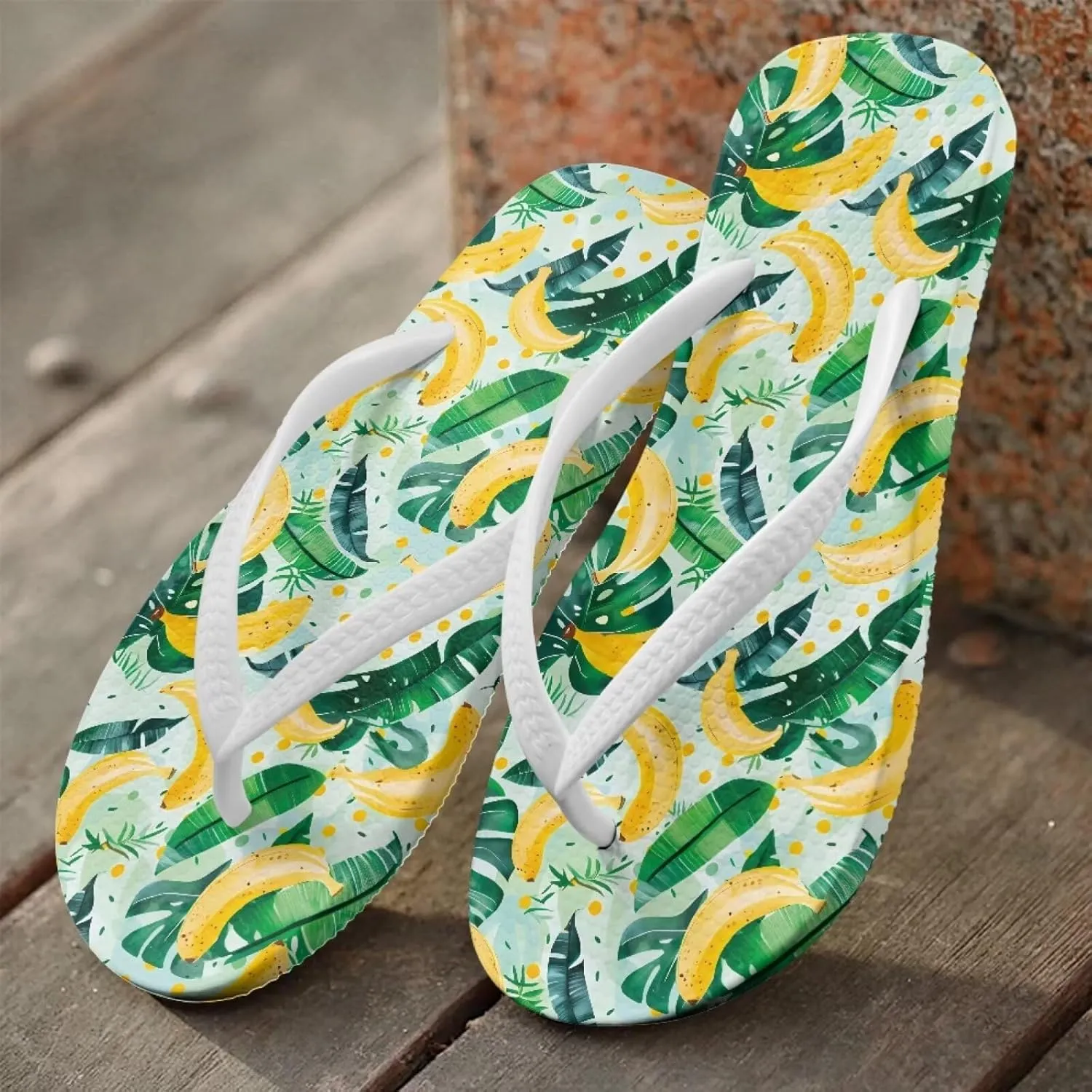 Howilath Fruit Pattern Non-Slip Flip Flops for Women Beach Flat Thong Sandals Rubber Single Band Slippers for Summer Pools