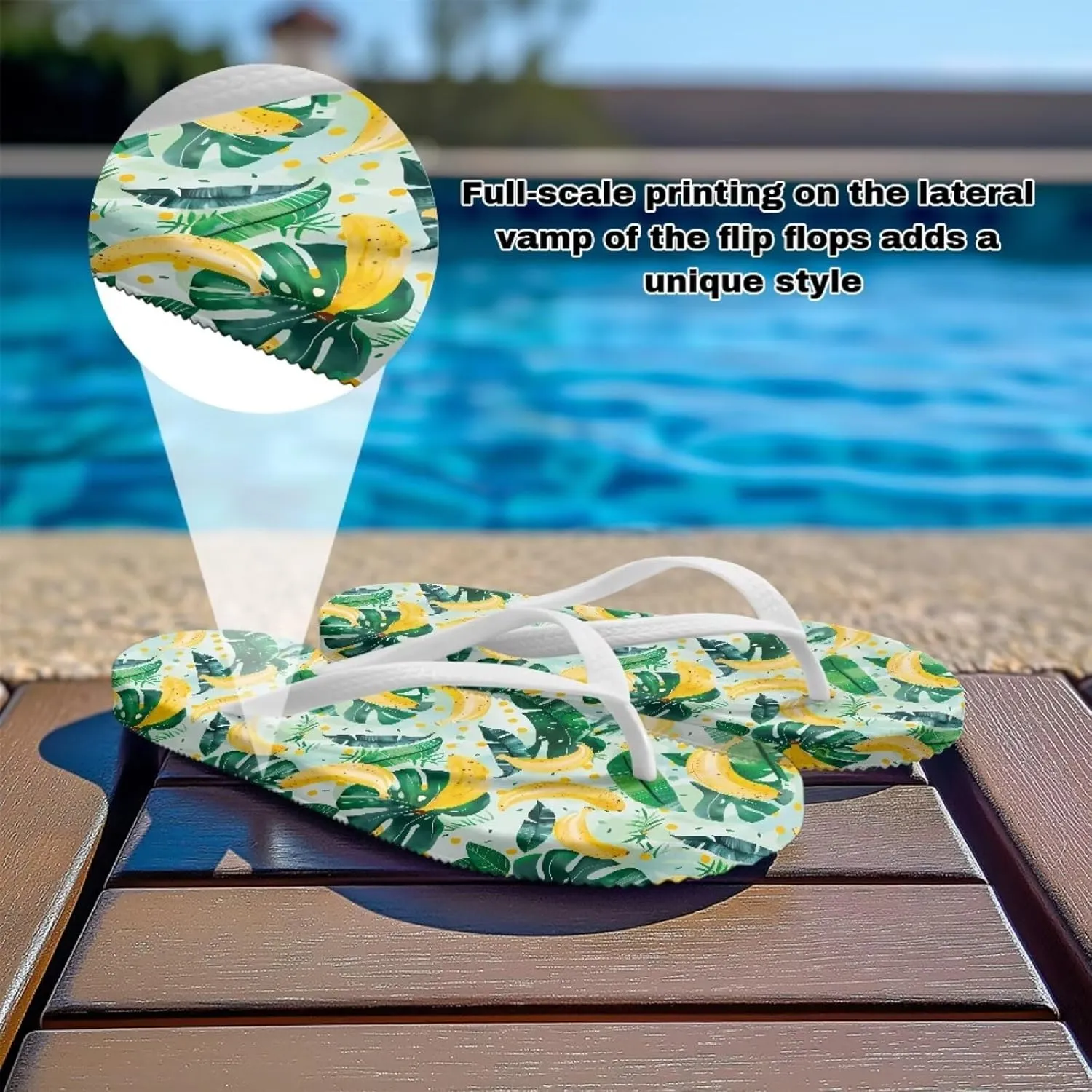 Howilath Fruit Pattern Non-Slip Flip Flops for Women Beach Flat Thong Sandals Rubber Single Band Slippers for Summer Pools