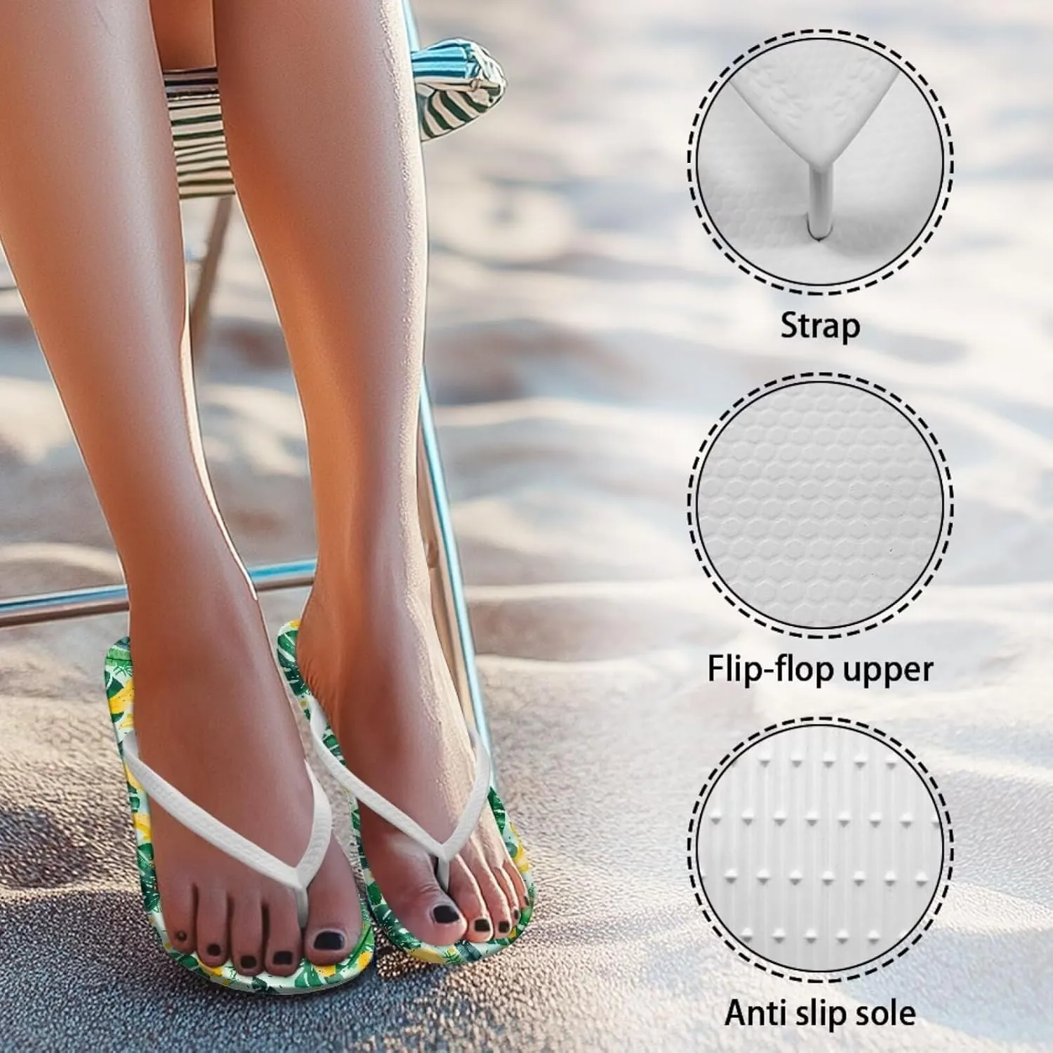 Howilath Fruit Pattern Non-Slip Flip Flops for Women Beach Flat Thong Sandals Rubber Single Band Slippers for Summer Pools