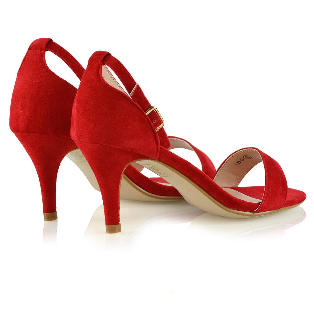 Jamie-Lee Dainty Buckle Ankle Strap mid Stiletto High Heel Sandals in Red