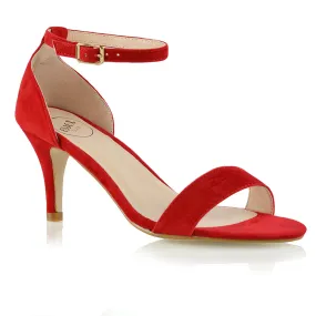 Jamie-Lee Dainty Buckle Ankle Strap mid Stiletto High Heel Sandals in Red